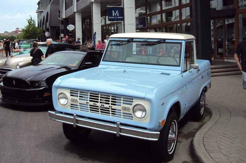 Light blue Ford Bronco on display 