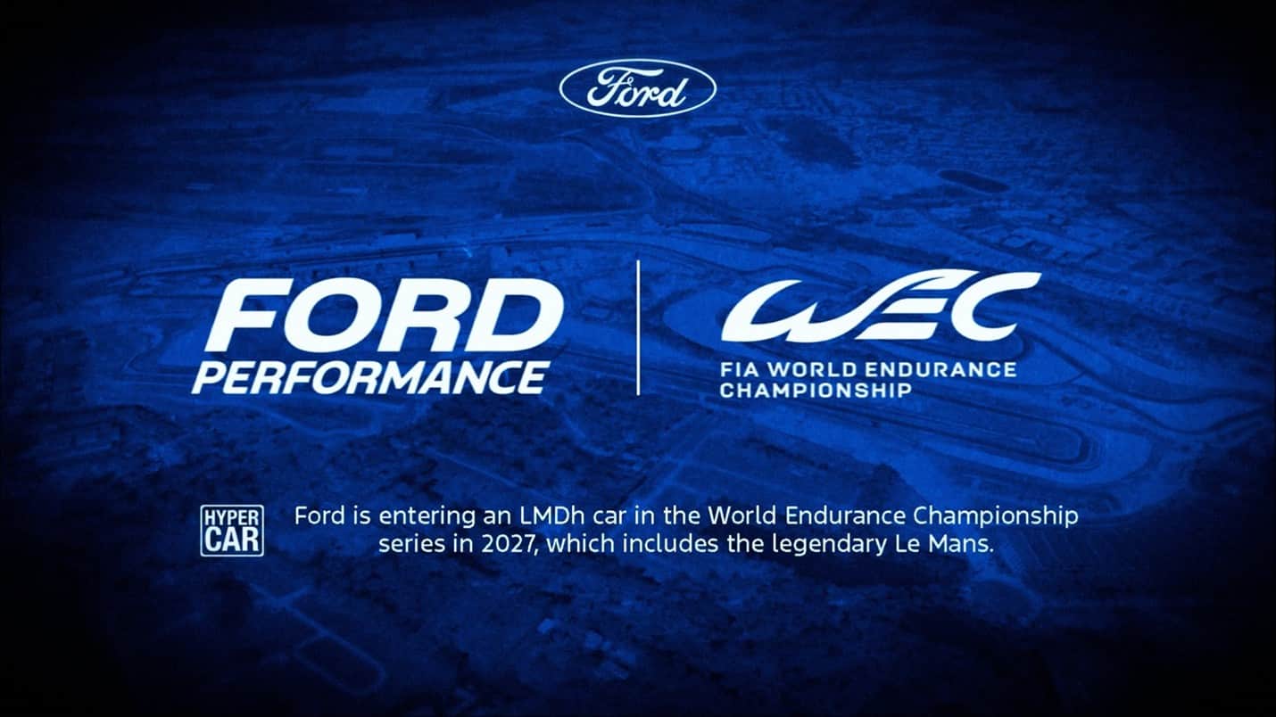 The logo of both Ford Performance and the Le Mans endurance championship