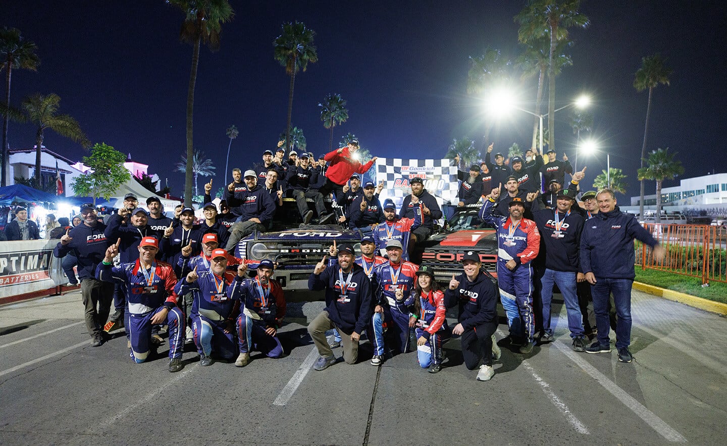 The Ford Performance team celebrating at the 2024 Score Baja 1000