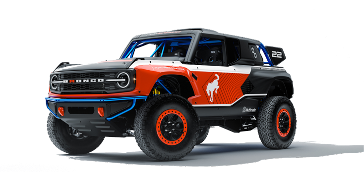 An orange Ford Bronco DR truck