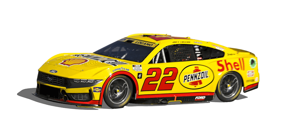 Yellow and red number 22 Ford NASCAR Cup Car