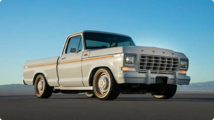 Low angle view of Ford F-100 Eluminator against backdrop of bue sky