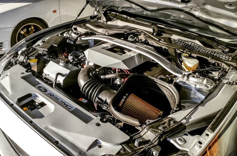 Photo of engine inside of modded 2015 Mustang GT