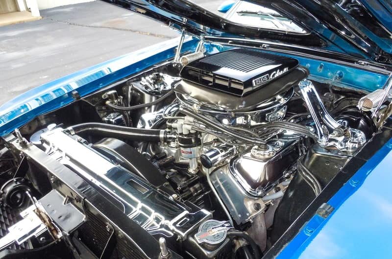 Engine under the hood of 1969 Mustang Mach 1