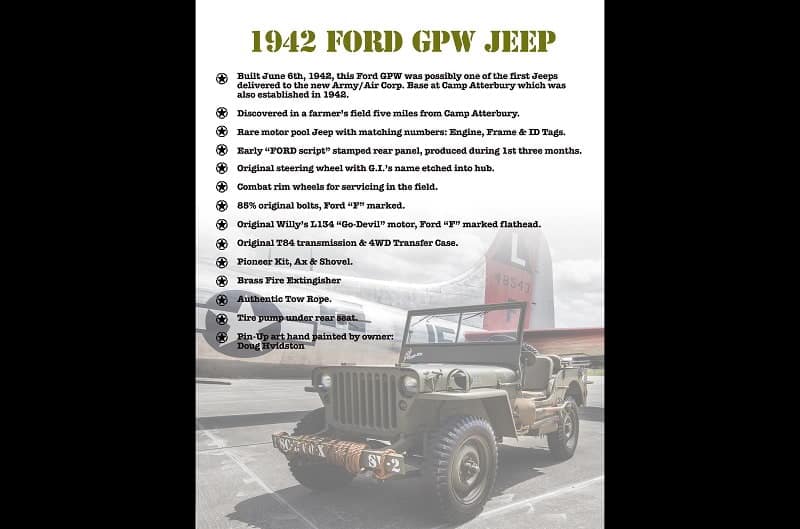 1942 Ford GPW Jeep information fact sheet