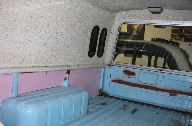 Inside view of bed and topper on the 1978 Ford Courier pickup truck