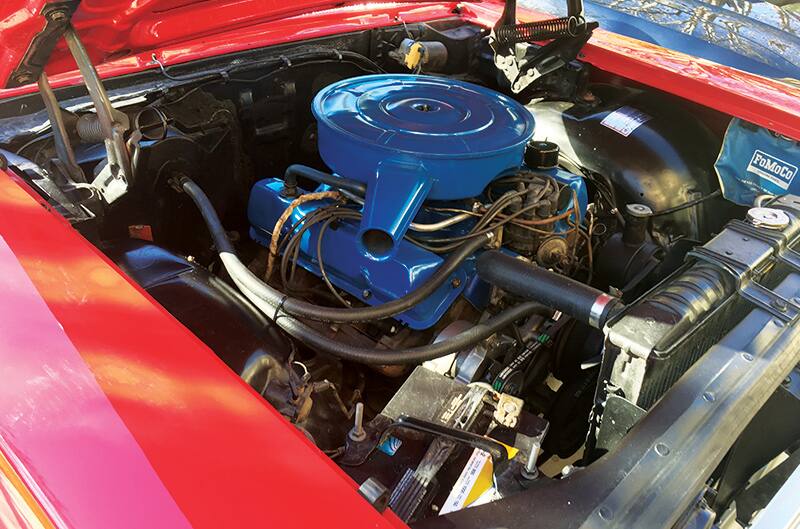 Close up of the 390 V-8 engine inside of the 1966 Ford Galaxie 500