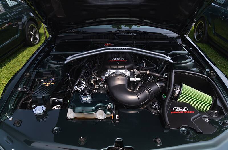 Close up of engine inside of the 2009 Mustang Bullitt