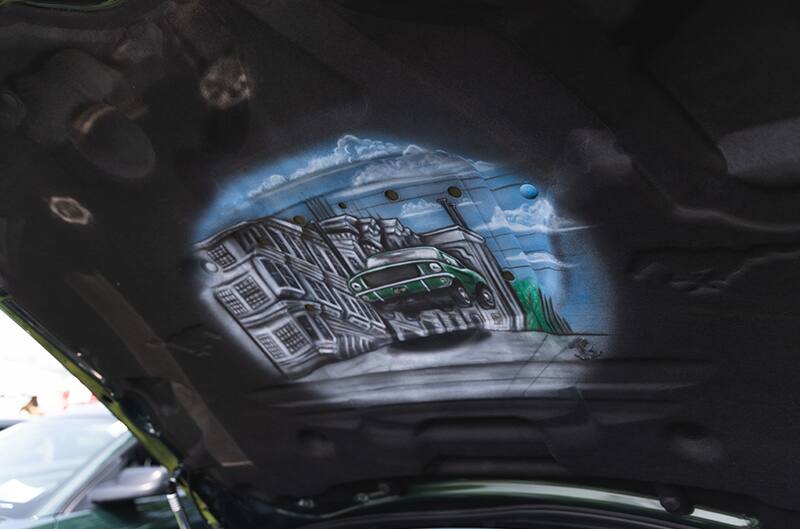 Close up of art painted under the hood of the 2009 Mustang Bullitt