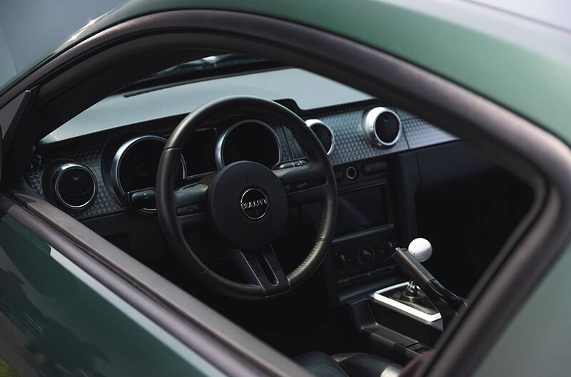 Interior photo of steering wheel inside of the 2009 Mustang Bullitt