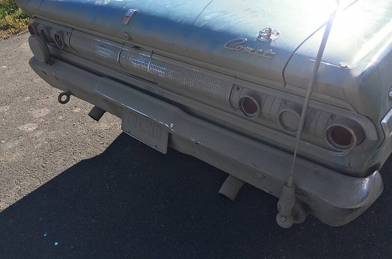 Dirt-covered rear of the Mercury Comet Caliente