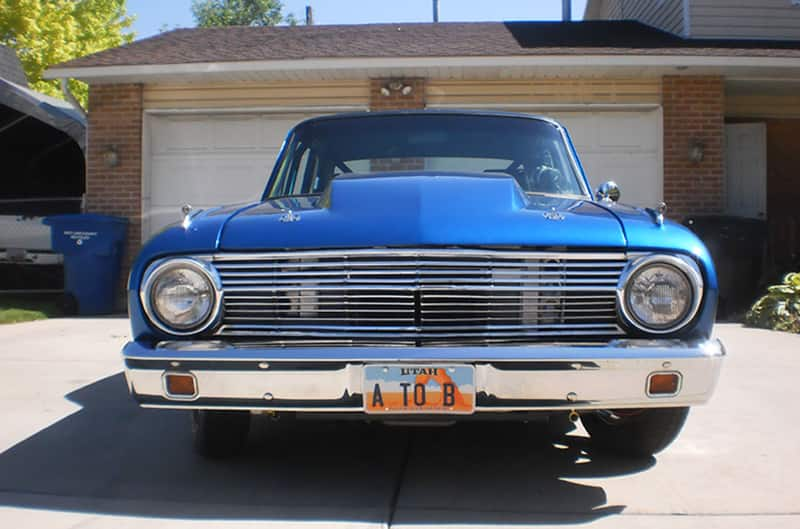 Front of a blue Falcon in the driveway