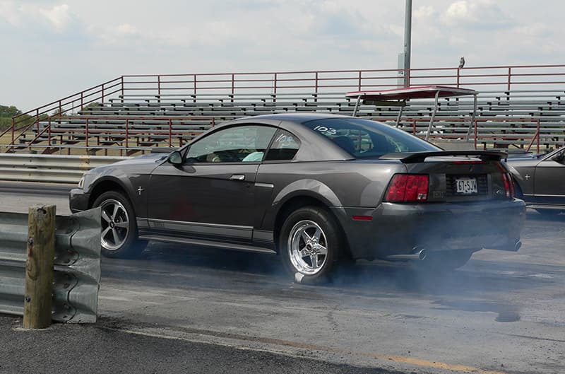 Jim's newedge mustang on the drag strip