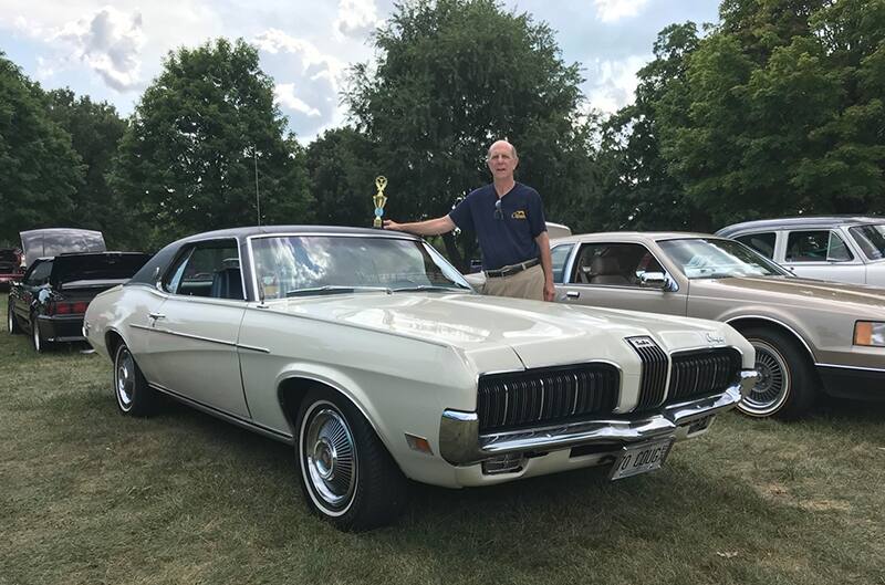 White 1970 Cougar with Greg Rigoni