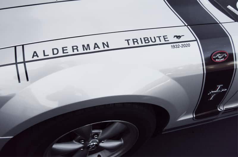 close up of Halderman tribute text on front fender