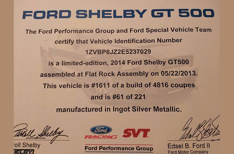 Certificate of authenticity from FordShowParts.com