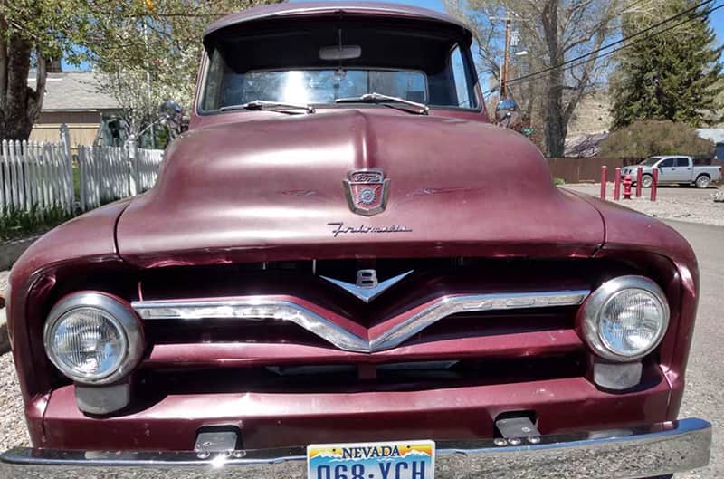 Front photo of brown 1955 Ford F100