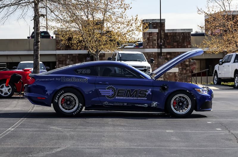 side photo of drag mustang
