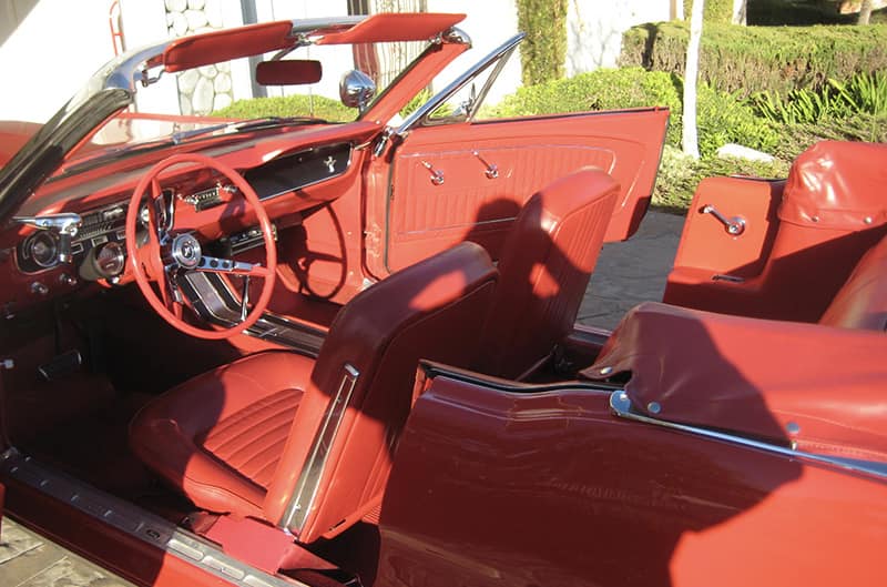 Red interior of convertible Mustang