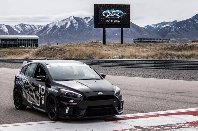 Front of black Focus RS on the track