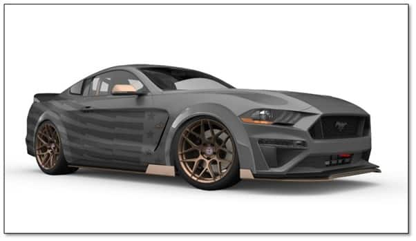 Front profile of dark gray Mustang