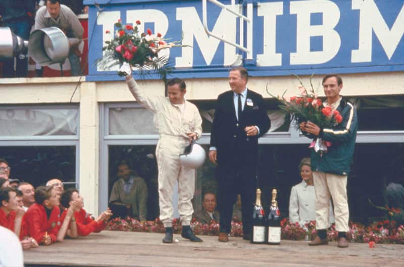 The winners of the race celebrate in victory lane