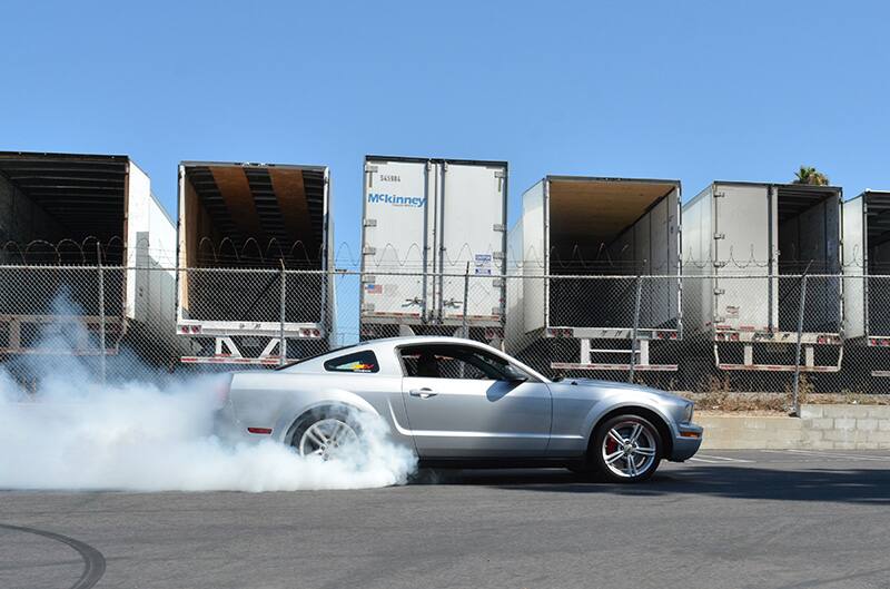 Judith A S197 Mustang with an electric motor doing a burnout