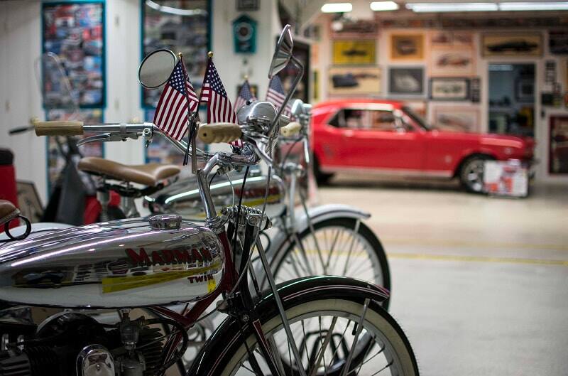 A closeup of a motorcycle on display