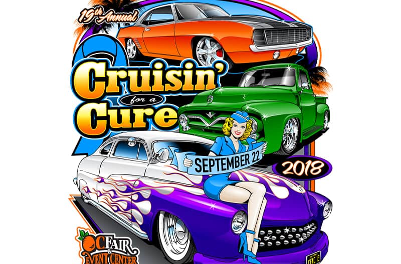 A photo showcasing the Cruisin' for a Cure show logo on September 28, 2018