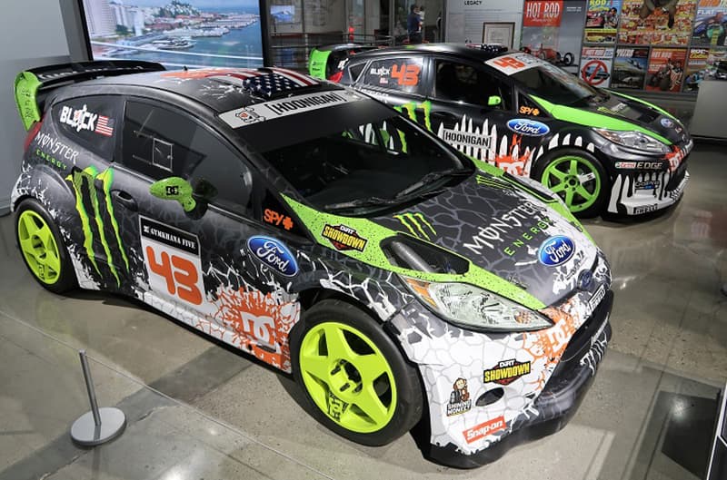 Two Ford Fiesta race cars on display