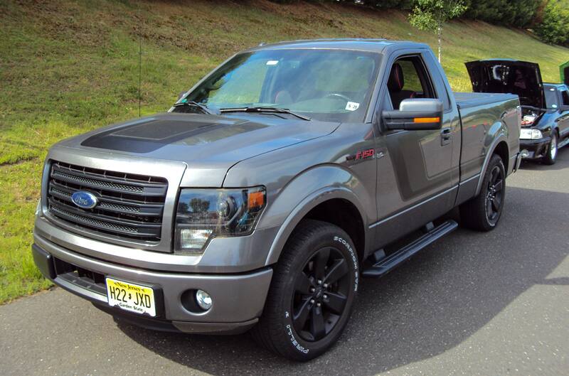 Front of a gray F150 in the parking lot