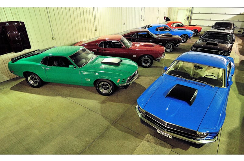 Various Mustang Boss 429s in the garage