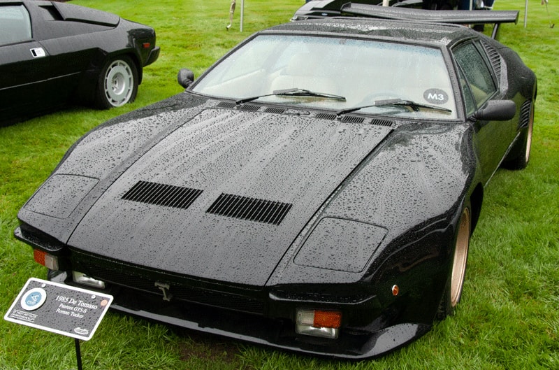 A front side view of a classic black Pantera on display