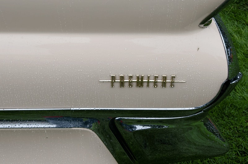 A closeup of the Premiere insignia on the rear of the vehicle