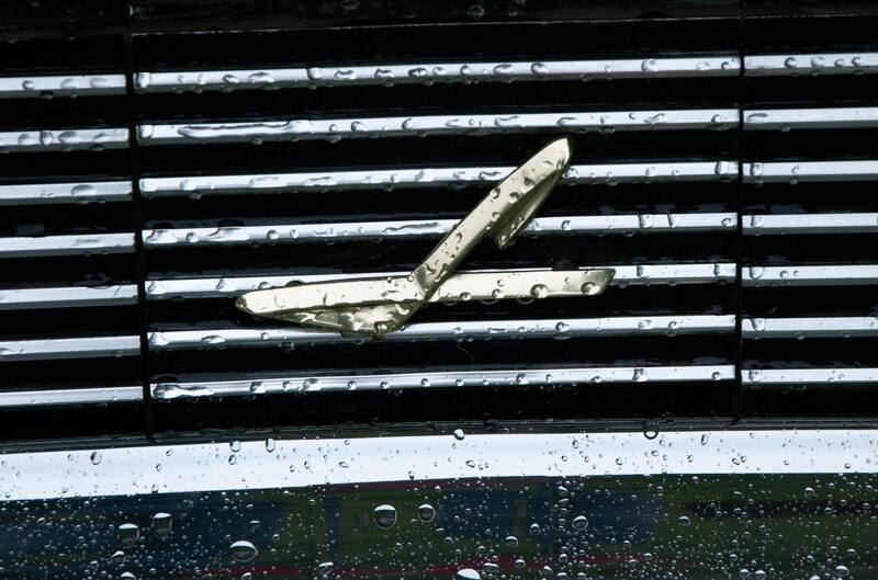 A closeup of the grill of a classic vehicle