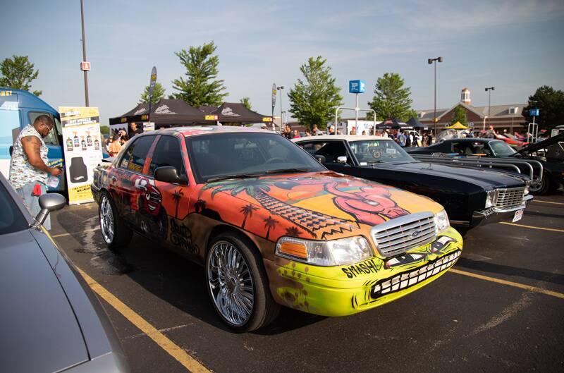 A cartoon themed Ford vehicle on display