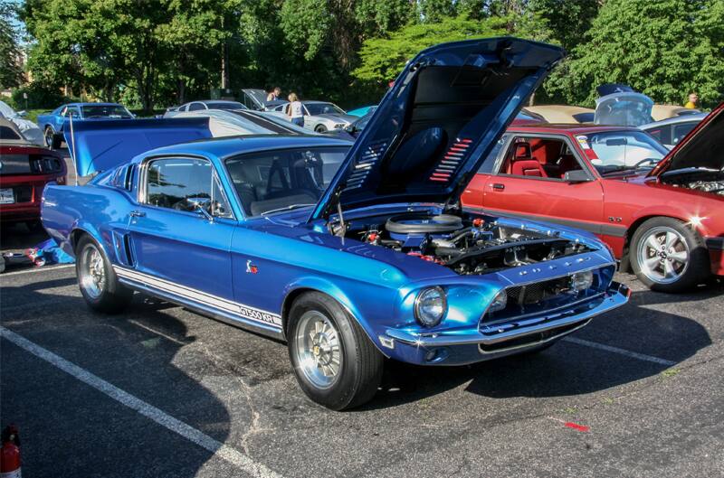 A classic blue GT500 on display