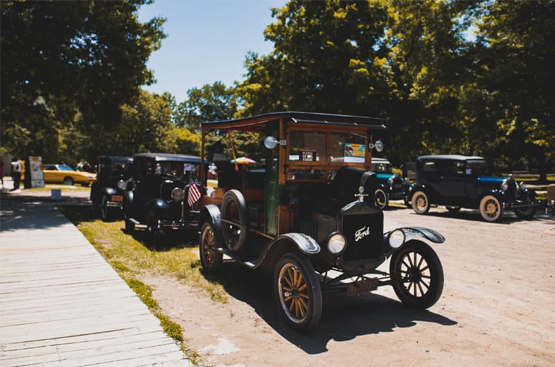 A classic Ford vehicle on display