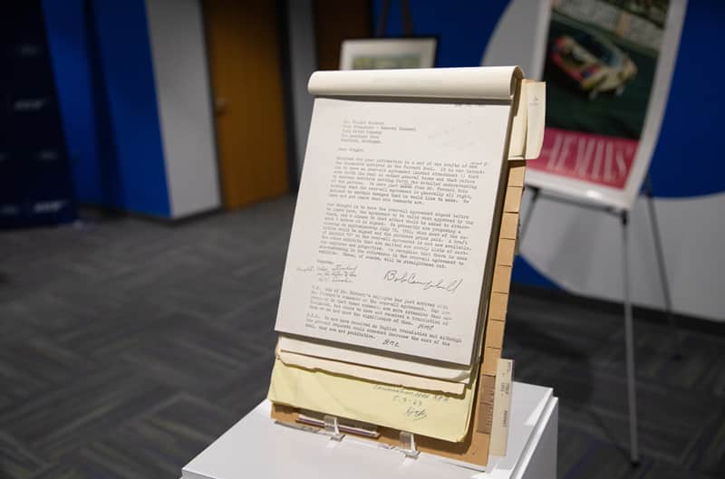 Close up of a file on display with one page showing