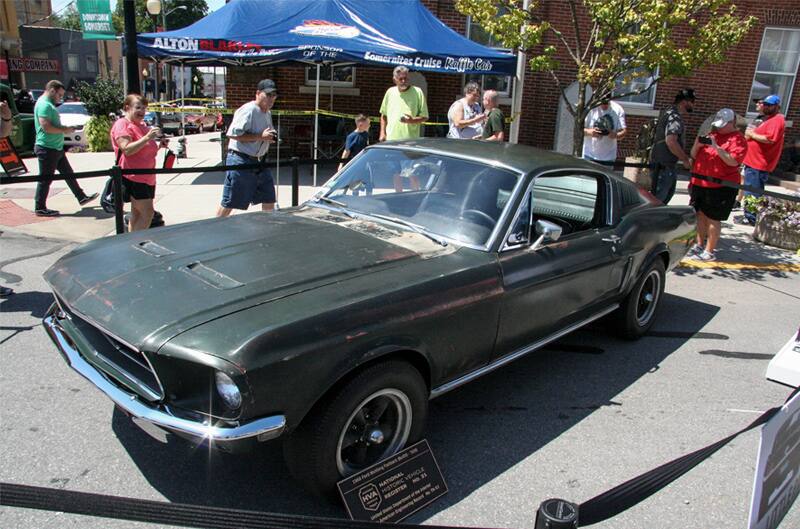 A classic green Mustang on display