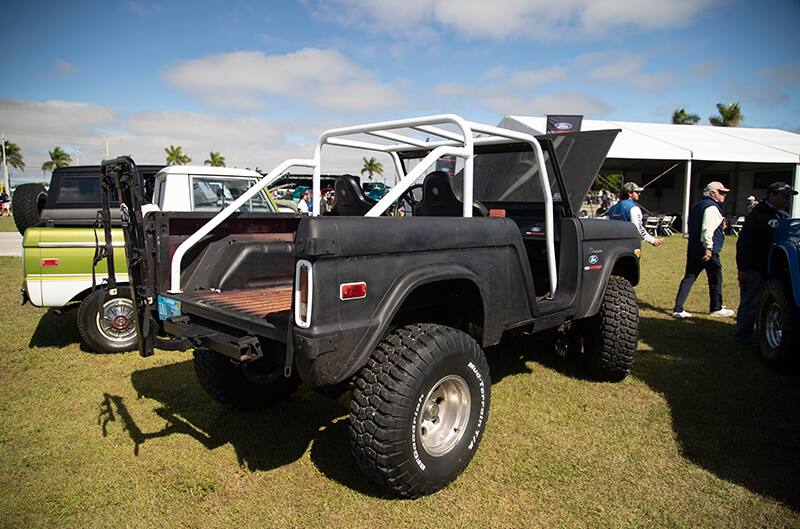 A classic black Ford Performance Bronco on display