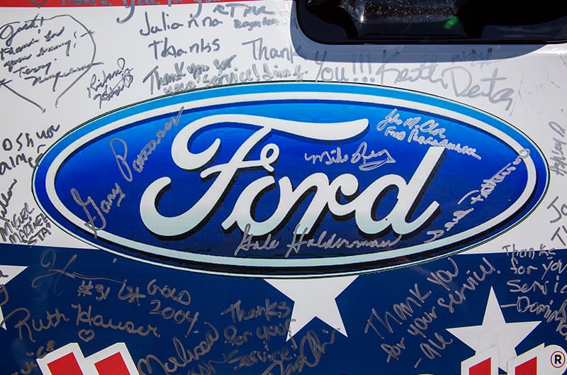 Ford logo with various signatures