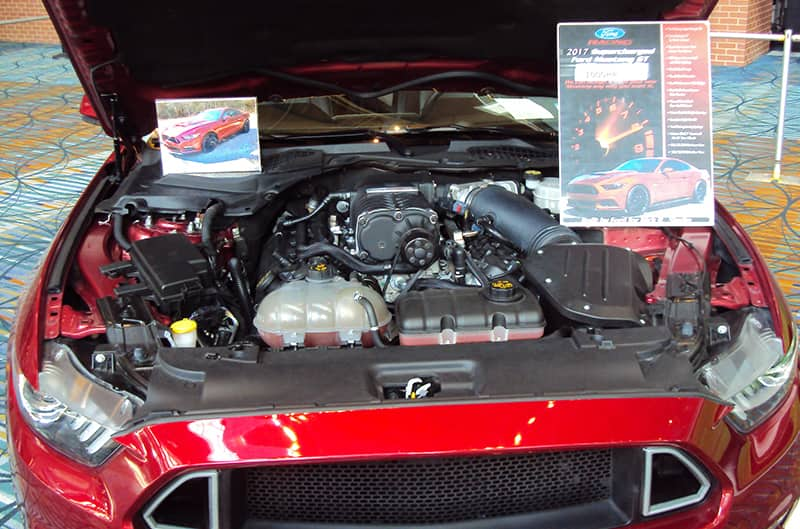 Close up of engine under the hood