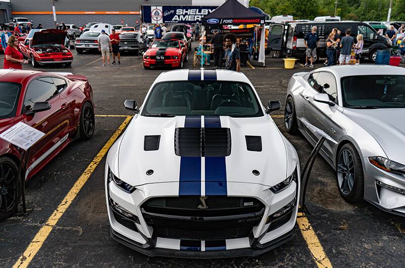 White GT500 with Blue stripes front photo