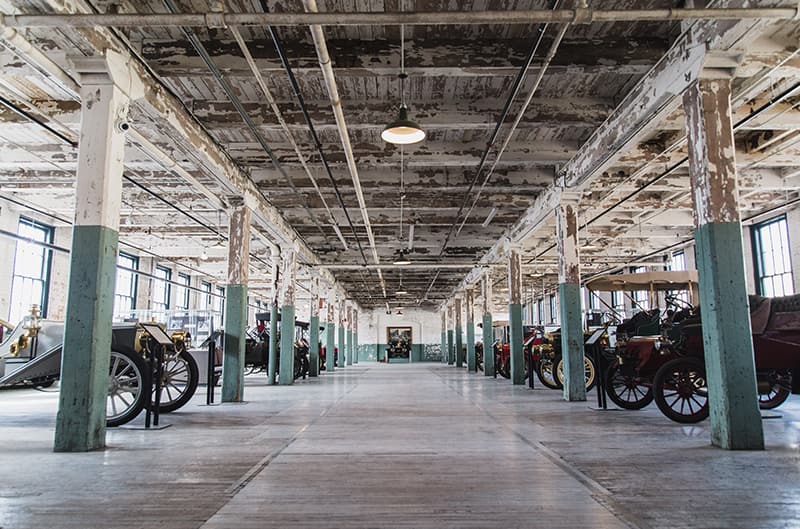 Main floor of Ford vehicles on display