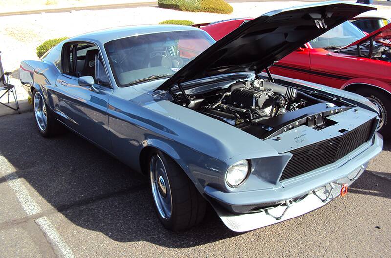 Bluish Gray 1967 Mustang with Supercharged 5.0L Engine