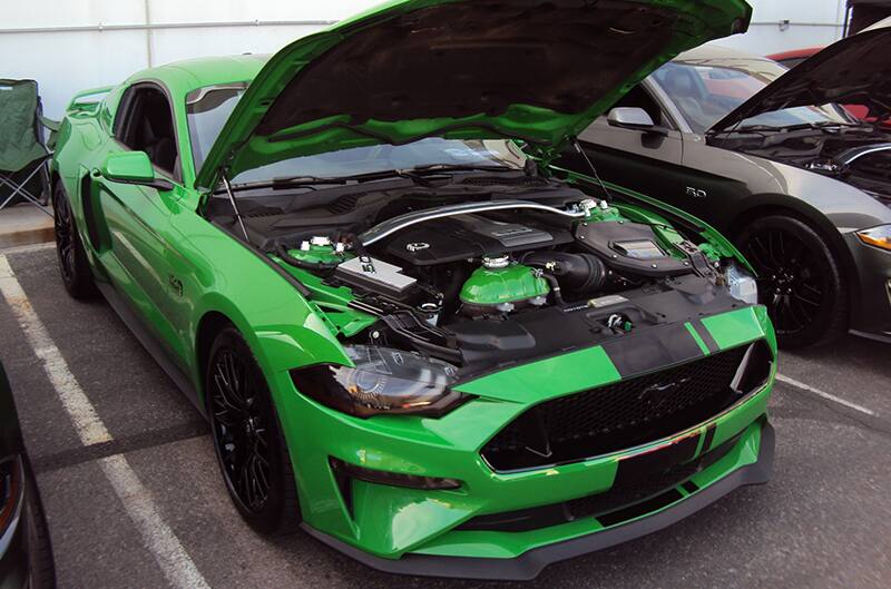 Green 2020 S550 Mustang with Black Stripes