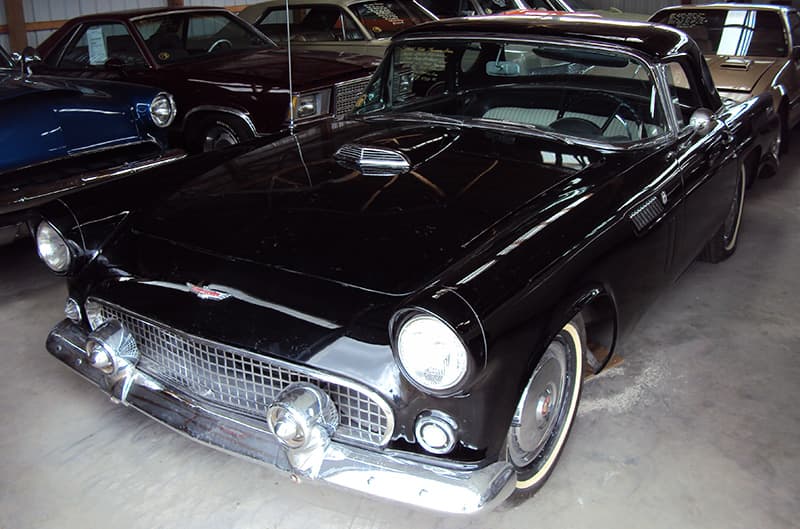 Shiny Black thunderbird among other vehicles