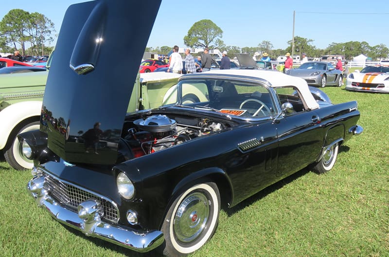 Black Ford thunderbird with white walls and hood up