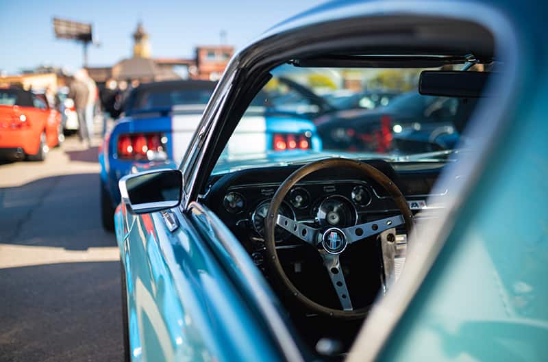 side photo of 1965 mustang veiwing interior